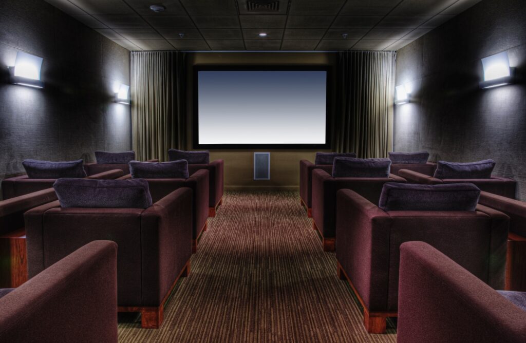 Empty chairs in luxury movie theater